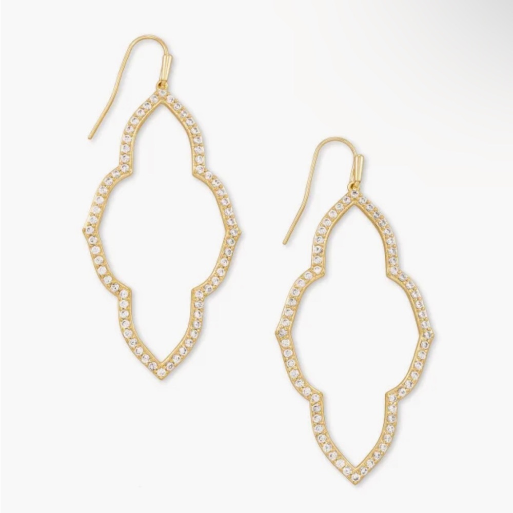Abbie Gold Open Frame Earrings in White Crystal